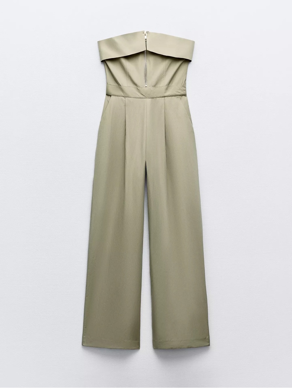 Zara NWT Strapless Zippered Jumpsuit| Size Medium| Light Khaki